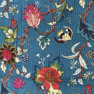 Acolchado reversible azul petróleo con flores y rayas