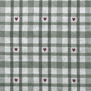 Algodón rústico cuadros crudo y verde con corazones